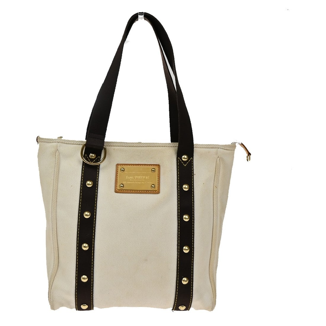 Louis Vuitton White Canvas Antigua Tote Bag 30cm: Louis Vuitton White Canvas Antigua Tote Bag 30cm Louis Vuitton Antigua Tote in white canvas designed for women. This pre-owned bag features a structured silhouette and offers practical dimensions suit