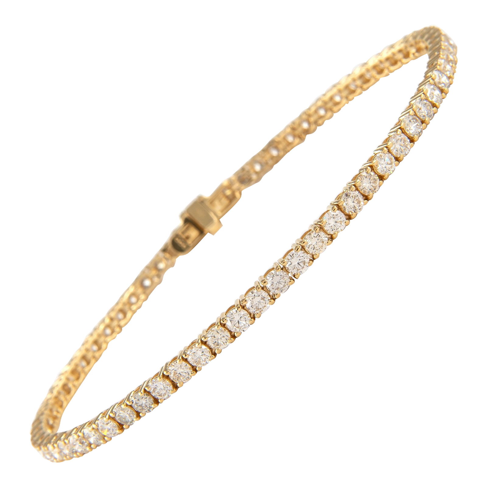 4.14ct Diamond Tennis Bracelet 18k Yellow Gold: 4.14ct Diamond Tennis Bracelet 18k Yellow Gold This exquisite 4.14ct Diamond Tennis Bracelet is crafted from luxurious 18k yellow gold. The bracelet features a stunning array of 65 round brilliant dia