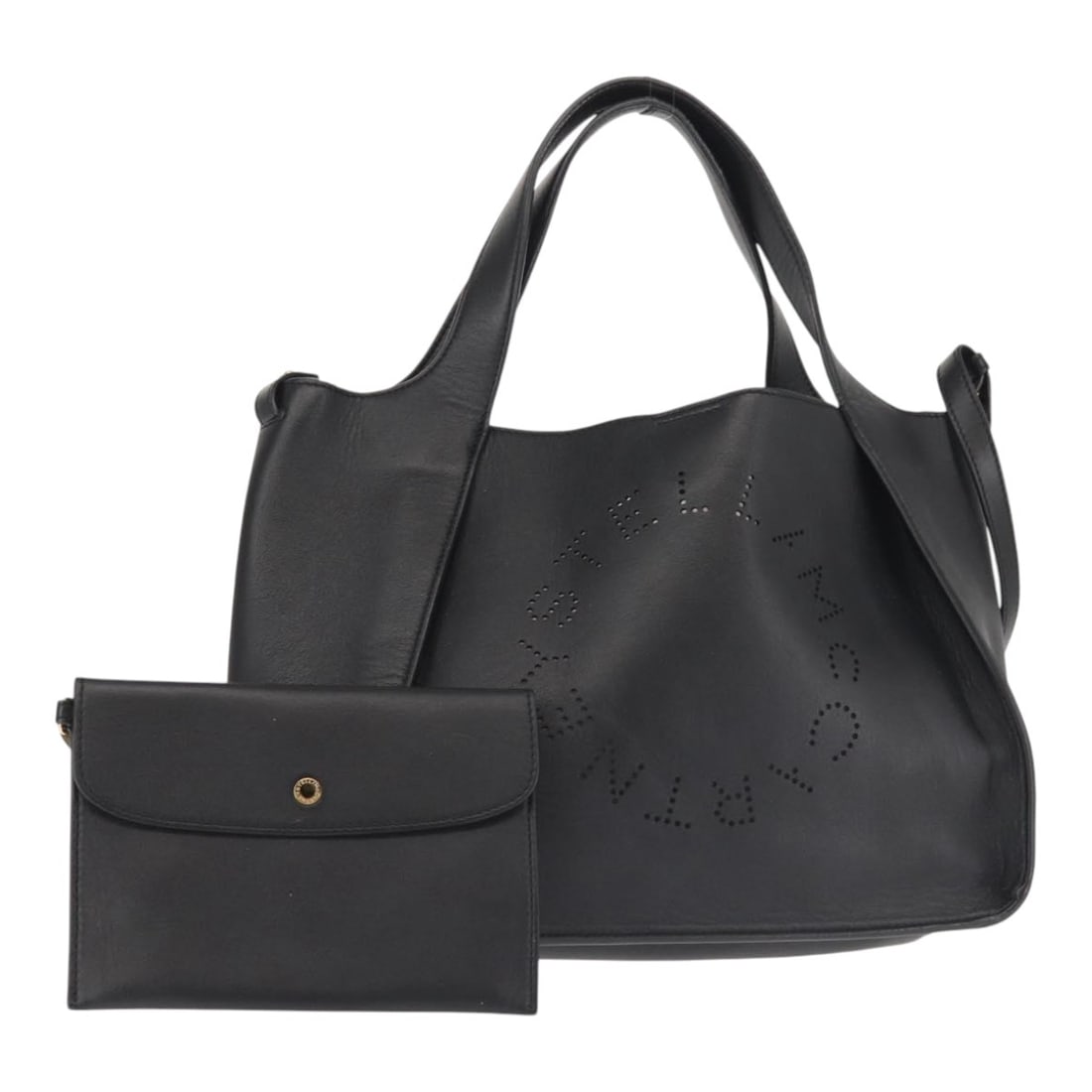 Stella McCartney Cabas Black Leather Tote Handbag: Stella McCartney Cabas Black Leather Tote Handbag This Stella McCartney Cabas tote bag is crafted in black leather and designed for women. It features a spacious interior and comfortable handles. The