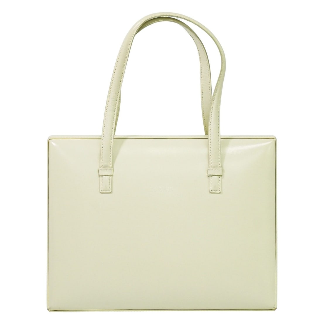 Loewe Leather White Anagram Purse 26cm by 20cm by 9cm: Loewe Leather White Anagram Purse 26cm by 20cm by 9cm This pre-owned Loewe Anagram handbag is crafted from white leather, designed for women. It features a compact silhouette suitable for everyday use