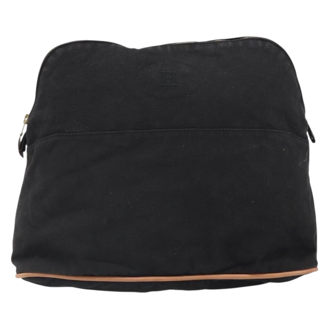 Hermes Black Canvas Bolide Pouch 30cm x 23cm x 9cm: Hermes Black Canvas Bolide Pouch 30cm x 23cm x 9cm Hermes Bolide Pouch designed for women, crafted from black canvas with metal fittings. The pouch shows signs of use including slight rubbing, stains,