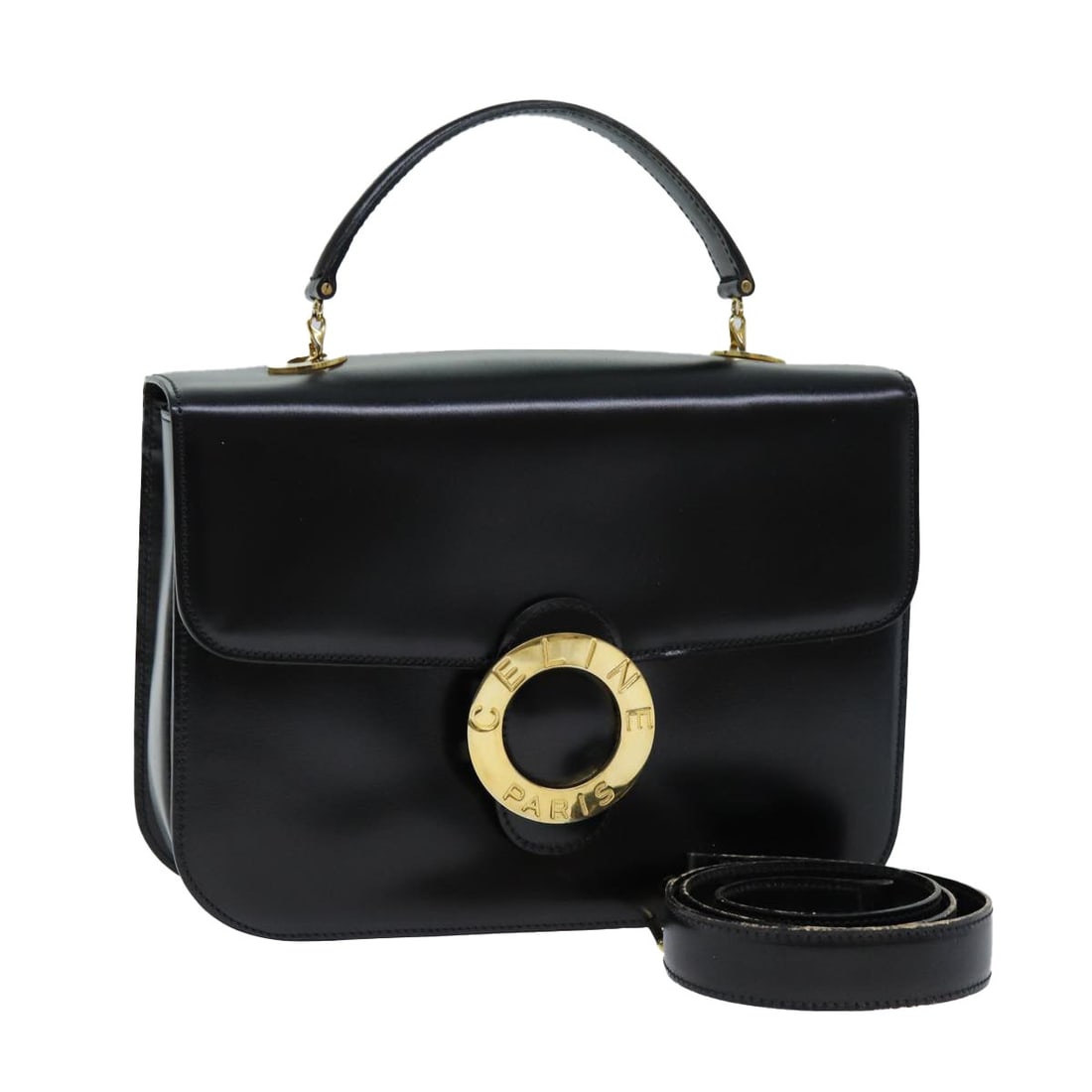 Authentic CELINE Black Leather 2-Way Hand Bag Made in France: Authentic CELINE Black Leather 2-Way Hand Bag Made in France This authentic CELINE handbag is crafted from high-quality leather in a classic black finish. Featuring a versatile 2-way design, it can be