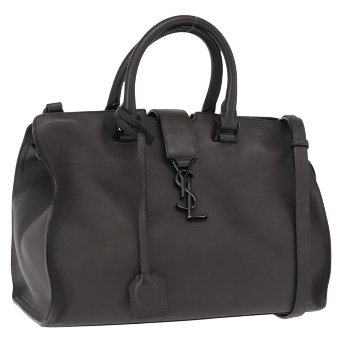 Gray Leather SAINT LAURENT 2way Handbag with Shoulder Strap: Gray Leather SAINT LAURENT 2way Handbag with Shoulder Strap This SAINT LAURENT handbag is crafted from gray leather and offers versatile 2-way styling with both top handles and a detachable shoulder s