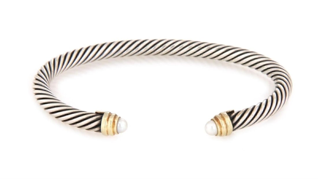 Pearl Endcap 5mm Cable Cuff Bracelet in Sterling Silver and 14k Gold by David Yurman (1 of 5)