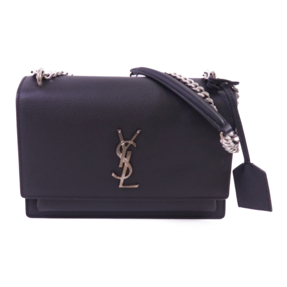 Saint Laurent Black Calfskin Chain Crossbody Shoulder Bag with Silver Hardware: Saint Laurent Black Calfskin Chain Crossbody Shoulder Bag with Silver Hardware This Saint Laurent shoulder bag features black calfskin leather with a sleek silhouette. Designed for versatility, it can