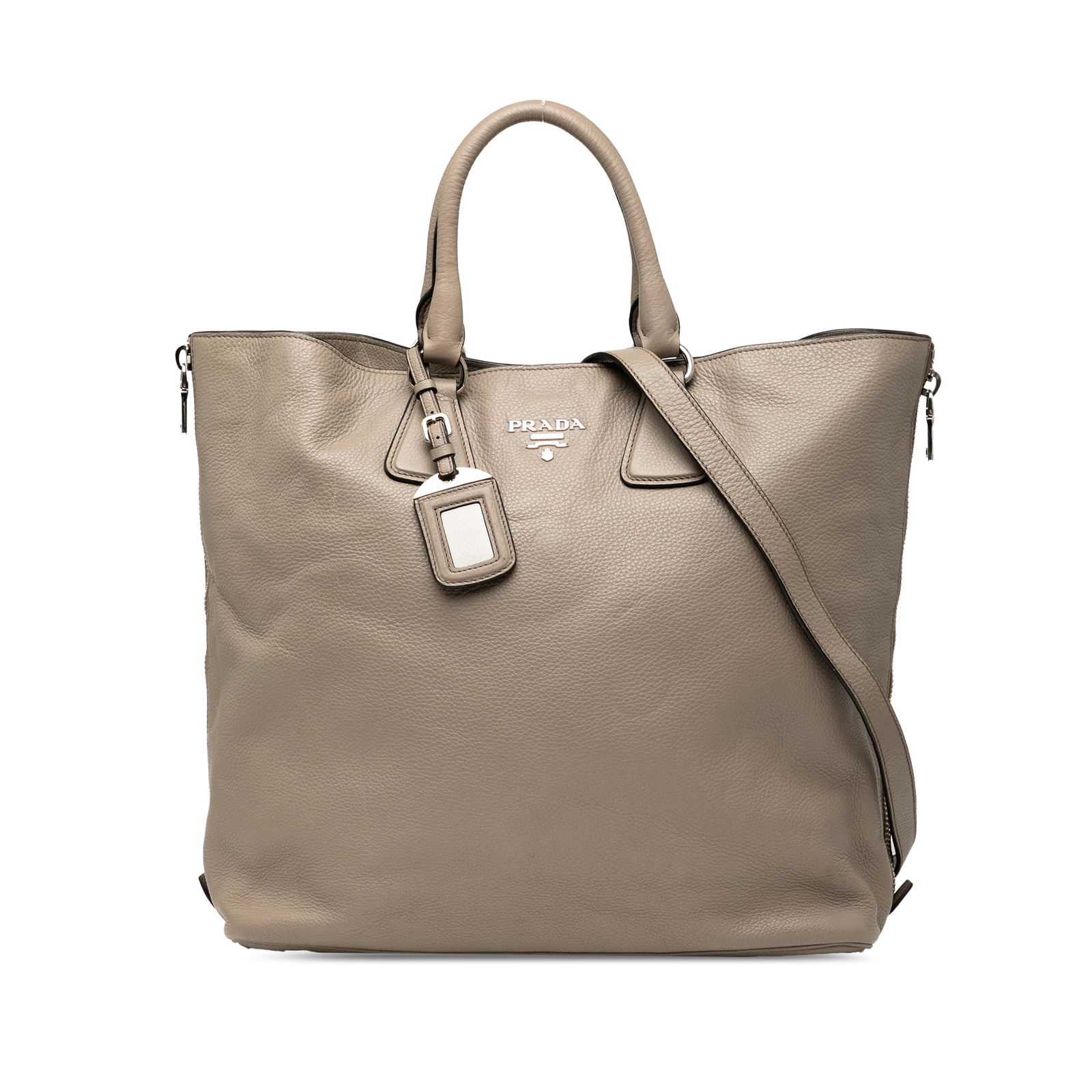 Prada Vitello Daino Convertible Tote Leather Brown Bag (1 of 6)
