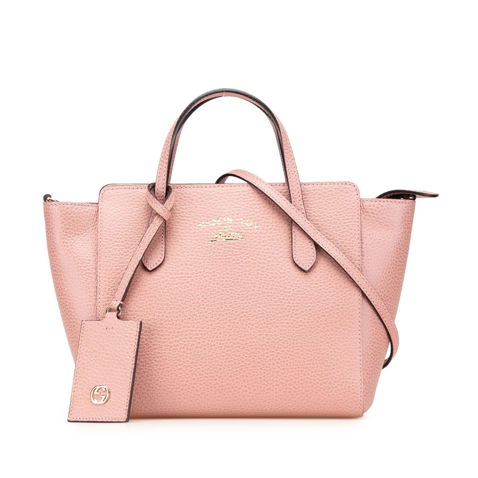 Gucci Mini Leather Swing Satchel Pink Leather Italy: Gucci Mini Leather Swing Satchel Pink Leather Italy This Gucci Mini Leather Swing Satchel is a stylish and functional accessory crafted in Italy. Featuring a sleek leather body in a lovely pink hue, t