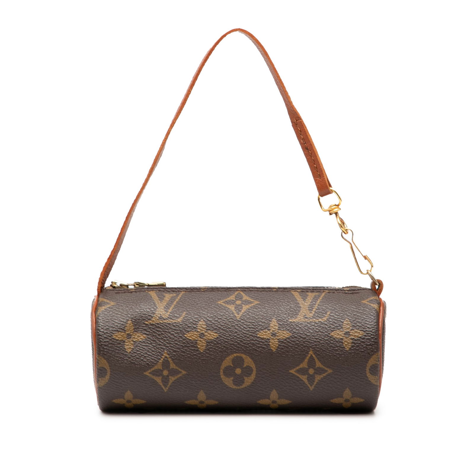 Louis Vuitton Papillon Pochette Bag in Monogram Canvas with Leather Trim: Louis Vuitton Papillon Pochette Bag in Monogram Canvas with Leather Trim The Louis Vuitton Monogram Papillon Pochette features a monogram canvas body with leather trim, a flat leather strap, and a top