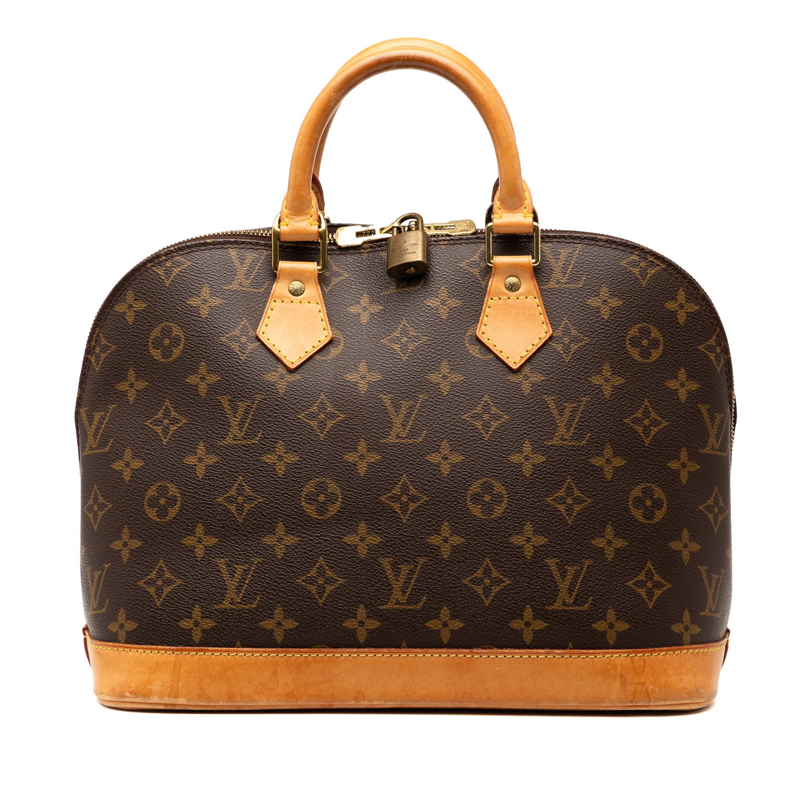 Louis Vuitton Alma PM Monogram Canvas Bag with Vachetta Leather Trim: Louis Vuitton Alma PM Monogram Canvas Bag with Vachetta Leather Trim The Louis Vuitton Monogram Alma PM features a monogram canvas body with vachetta leather trim and rolled vachetta leather handles.