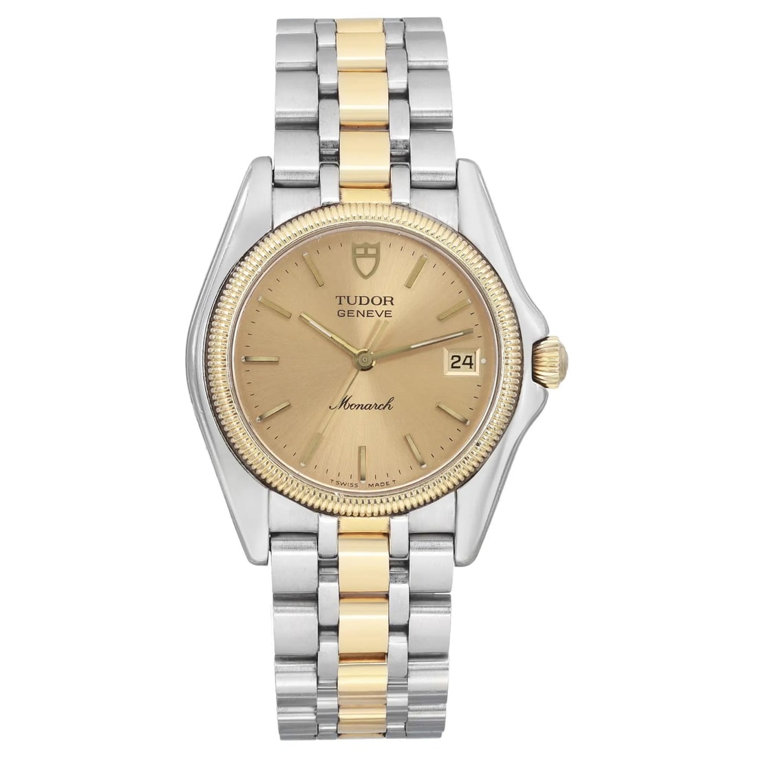 Tudor Geneve Monarch 34mm Quartz Gold Steel Champagne Dial Men's Watch 15733: Tudor Geneve Monarch 34mm Quartz Gold Steel Champagne Dial Men's Watch 15733 Experience the elegance of the Tudor Geneve Monarch, a 34mm wristwatch designed for formal occasions. This sophisticated ti