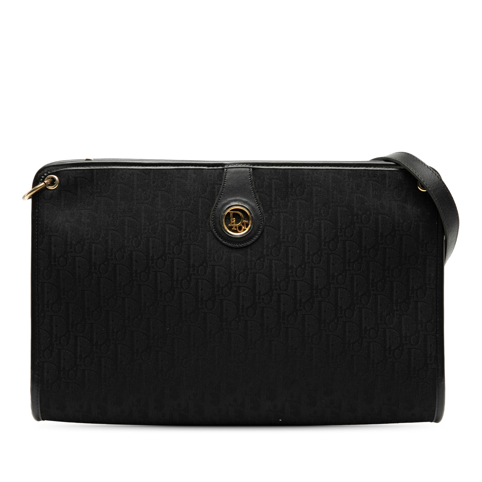 Dior Diorissimo Trotter Black Canvas Bag with Leather Trim: Dior Diorissimo Trotter Black Canvas Bag with Leather Trim This Diorissimo Trotter Canvas Shoulder Bag features a canvas body with leather trim, a flat leather strap, and a top zip closure. The bag ha