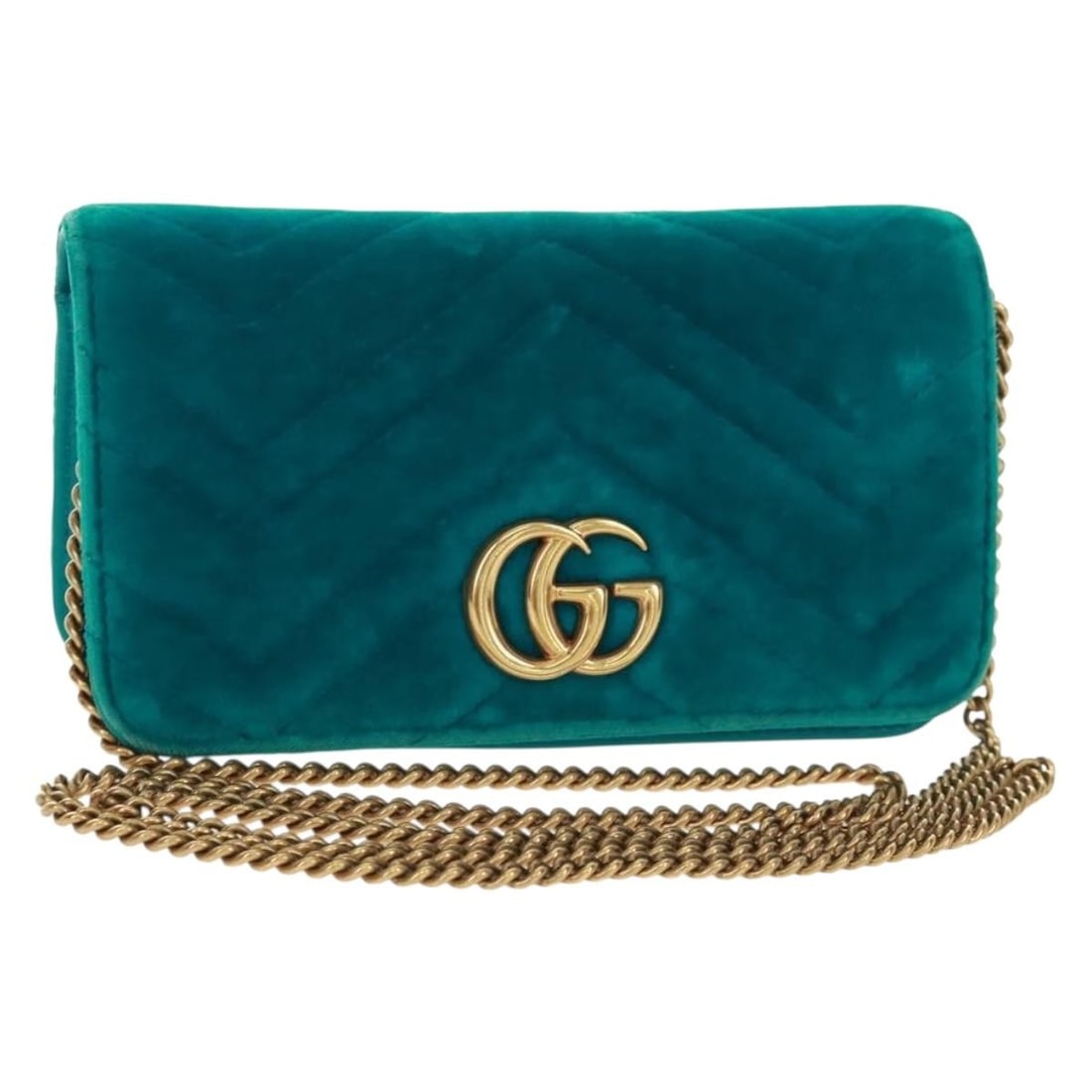 Velor GG Marmont Shoulder Bag Gucci 488426 Gold Emerald Green: Velor GG Marmont Shoulder Bag Gucci 488426 Gold Emerald Green This Gucci GG Marmont shoulder bag features a velor exterior in a gold and emerald green color combination. Crafted in Italy, it includes