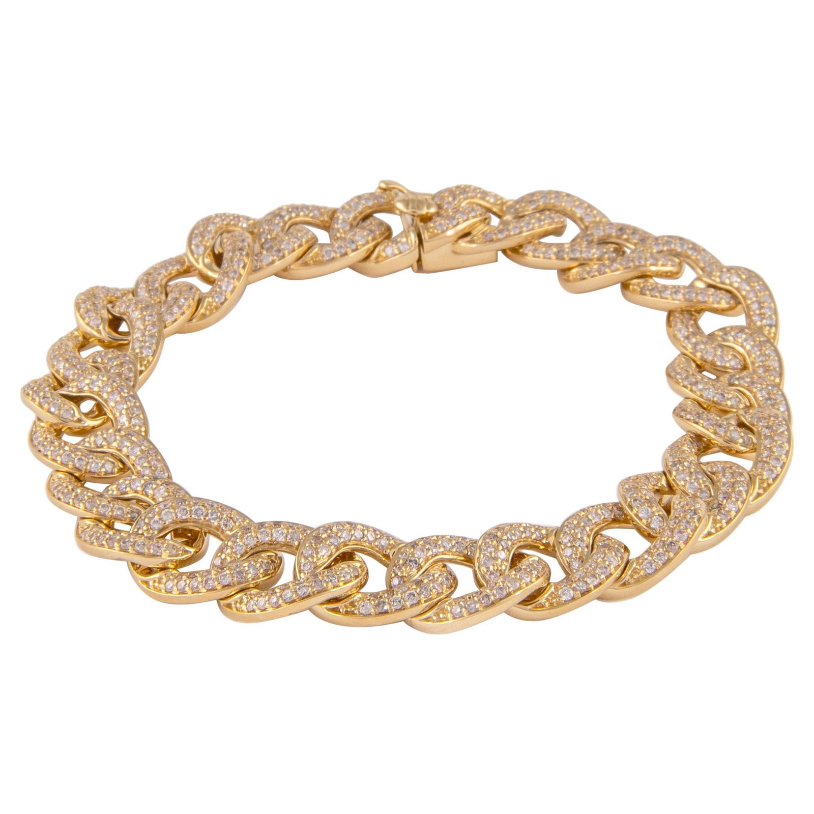 4.80ct Diamond Cuban Link Bracelet in 18k Yellow Gold Modern Design: 4.80ct Diamond Cuban Link Bracelet in 18k Yellow Gold Modern Design This exquisite modern Cuban link bracelet features a stunning total of 752 round brilliant diamonds with a weight of 4.80 carats. Th