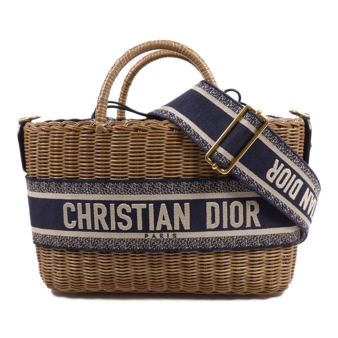 Christian Dior 2 Way Shoulder Bag Canvas Rattan Brown Navy GHW: Christian Dior 2 Way Shoulder Bag Canvas Rattan Brown Navy GHW Introducing the Christian Dior CD 2 Way Shoulder Bag, a stylish accessory that combines elegance with practicality. This bag features a s