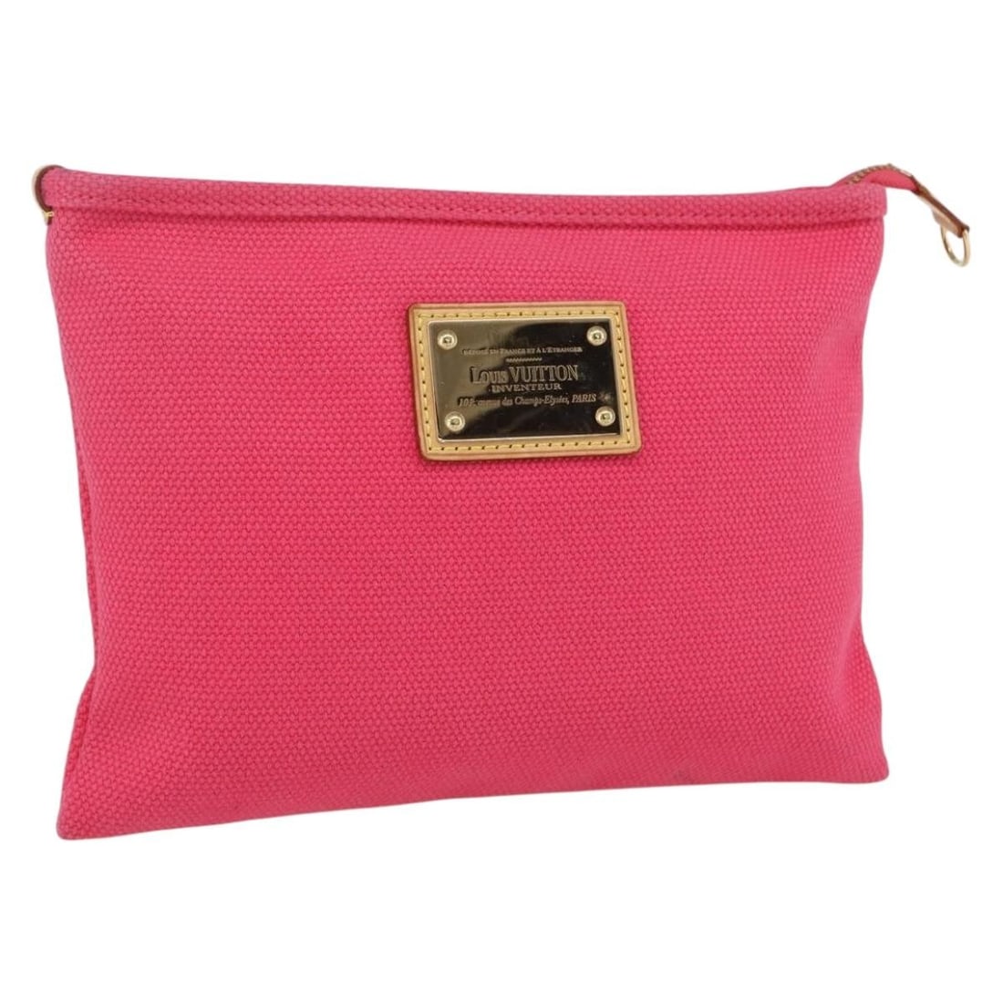 Pink Canvas Louis Vuitton Antigua Pochette Plat GM Clutch M40065 France: Pink Canvas Louis Vuitton Antigua Pochette Plat GM Clutch M40065 France This Louis Vuitton Antigua Pochette Plat GM Clutch Bag features a pink canvas exterior with subtle leather trim and metal fittin