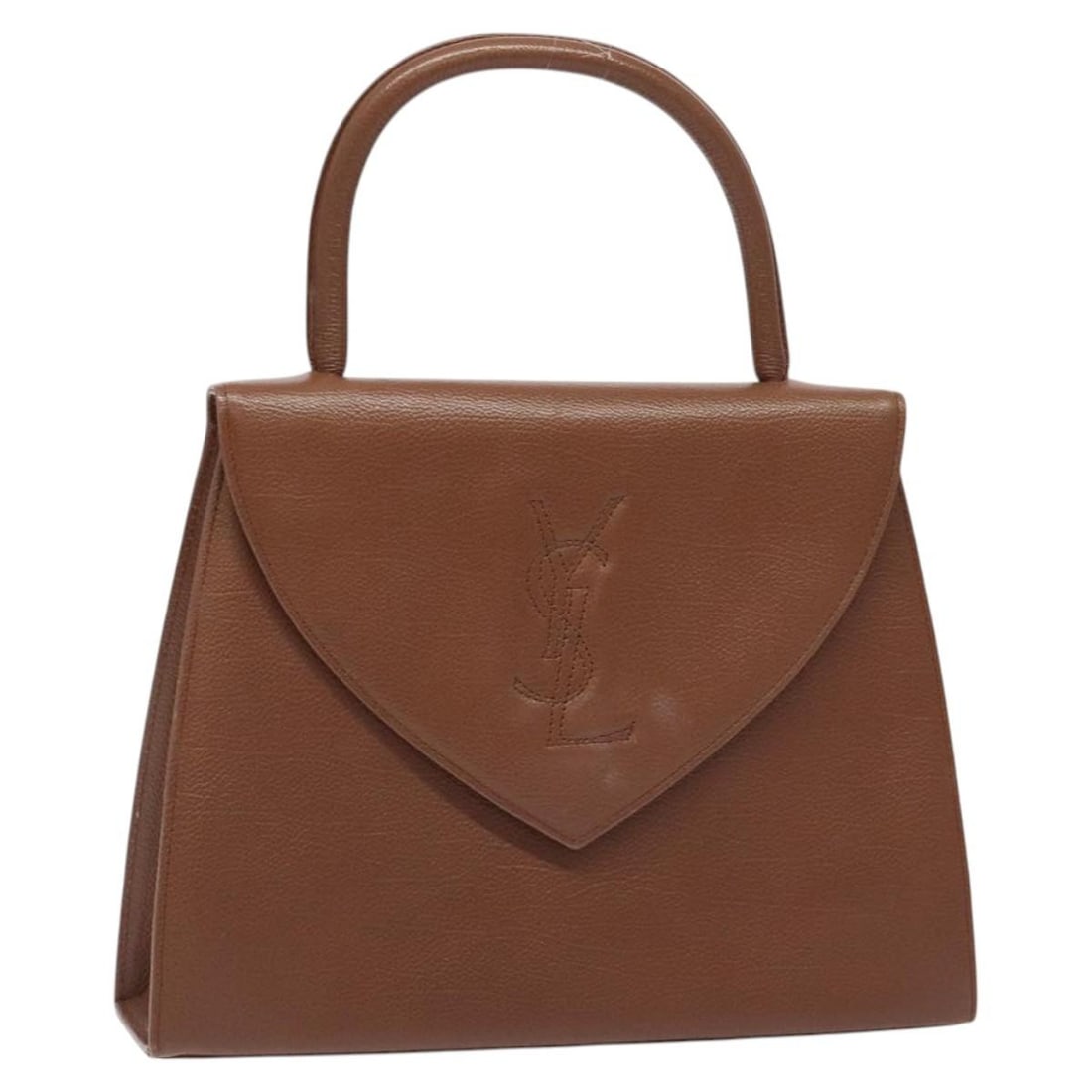 SAINT LAURENT Brown Leather Hand Bag with Gold Accents: SAINT LAURENT Brown Leather Hand Bag with Gold Accents Elevate your style with this authentic SAINT LAURENT Hand Bag, crafted from high-quality leather in a rich brown and gold color combination. This