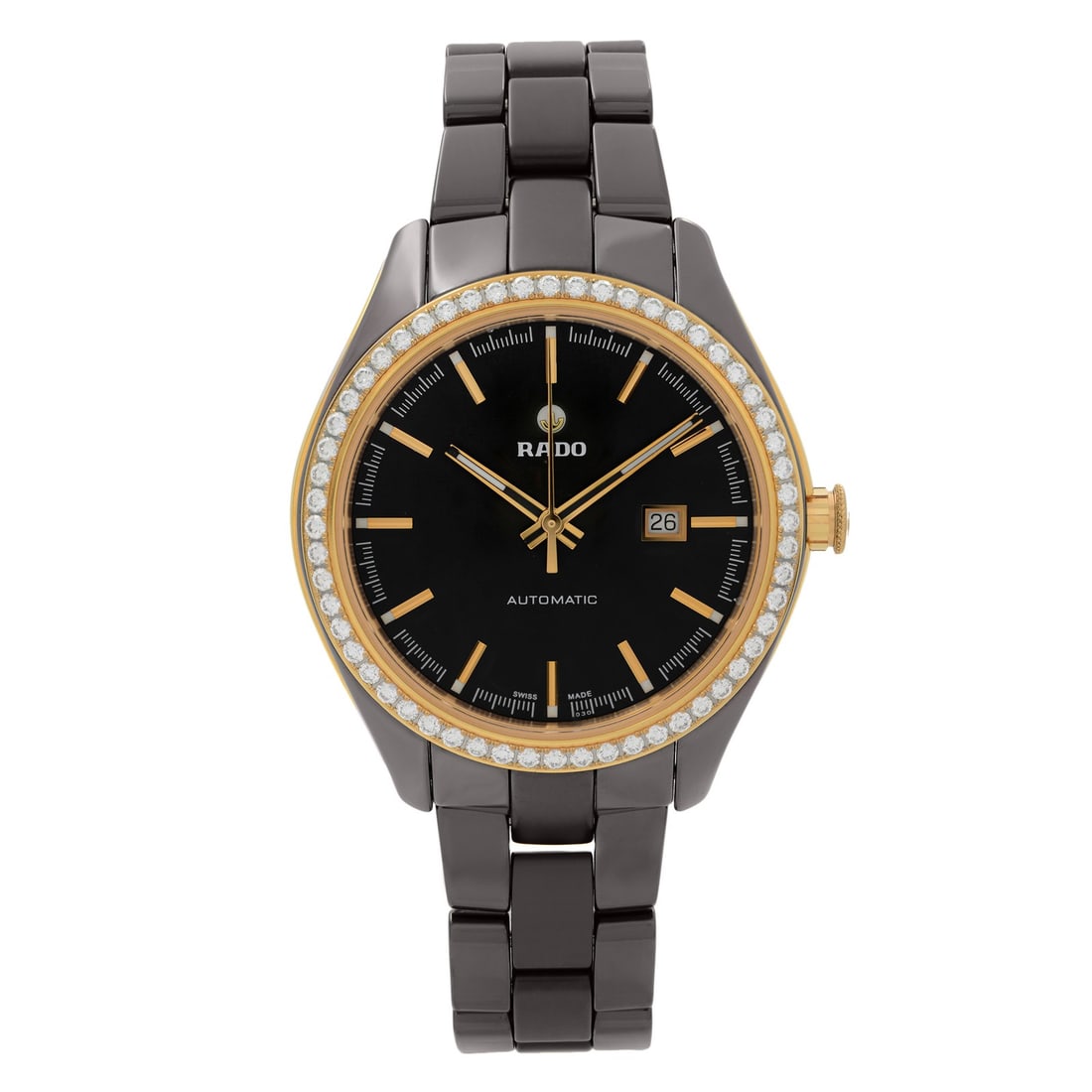Rado HyperChrome Automatic 36mm Brown Ceramic Diamond Bezel Unisex Watch: Rado HyperChrome Automatic 36mm Brown Ceramic Diamond Bezel Unisex Watch Experience luxury with the Rado HyperChrome Brown Ceramic Diamonds Bezel Automatic Unisex Watch. This exquisite timepiece is cr