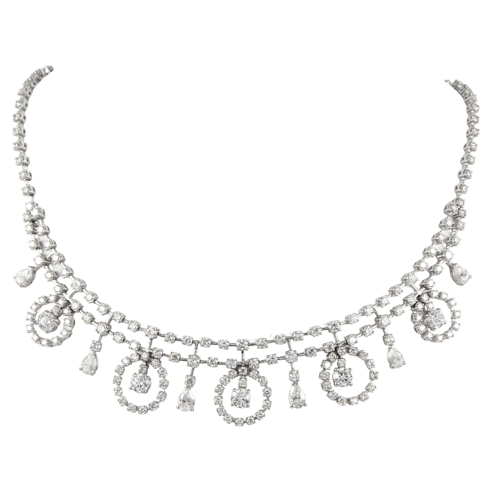 15.33ct Diamond Drop Necklace in 18k White Gold with Pear and Round Diamonds (1 of 4)