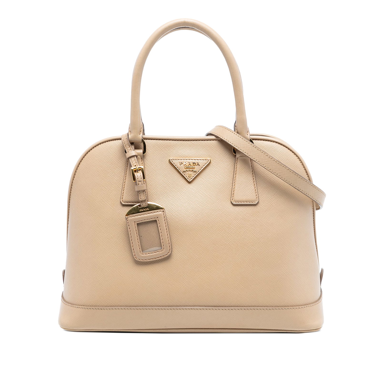 Prada Saffiano Lux Leather Medium Promenade Satchel with Detachable Strap: Prada Saffiano Lux Leather Medium Promenade Satchel with Detachable Strap This Prada Medium Saffiano Lux Open Promenade Satchel is crafted from leather and features rolled leather handles, a detachabl