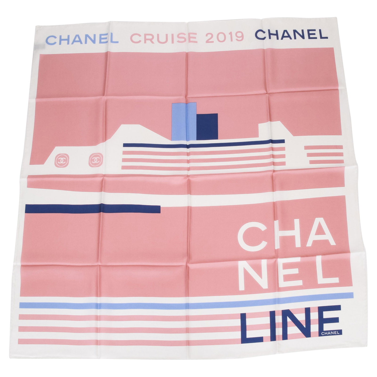 Chanel Cruise 2019 Pink Silk Scarf 35x35 Made in Italy: Chanel Cruise 2019 Pink Silk Scarf 35x35 Made in Italy This exquisite Chanel Cruise Line Pink Silk Scarf is a stunning addition to any accessory collection. Crafted from 100% silk, this luxurious scar