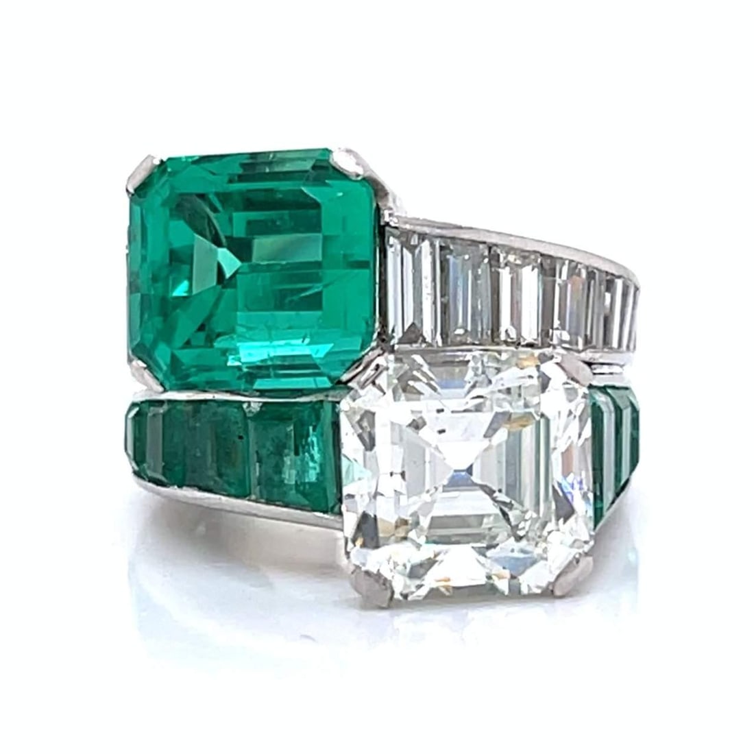 Art Deco Platinum GIA Certified Diamond Emerald Ring 4.57 Ct Diamond 7.50 Ct Emerald - 2