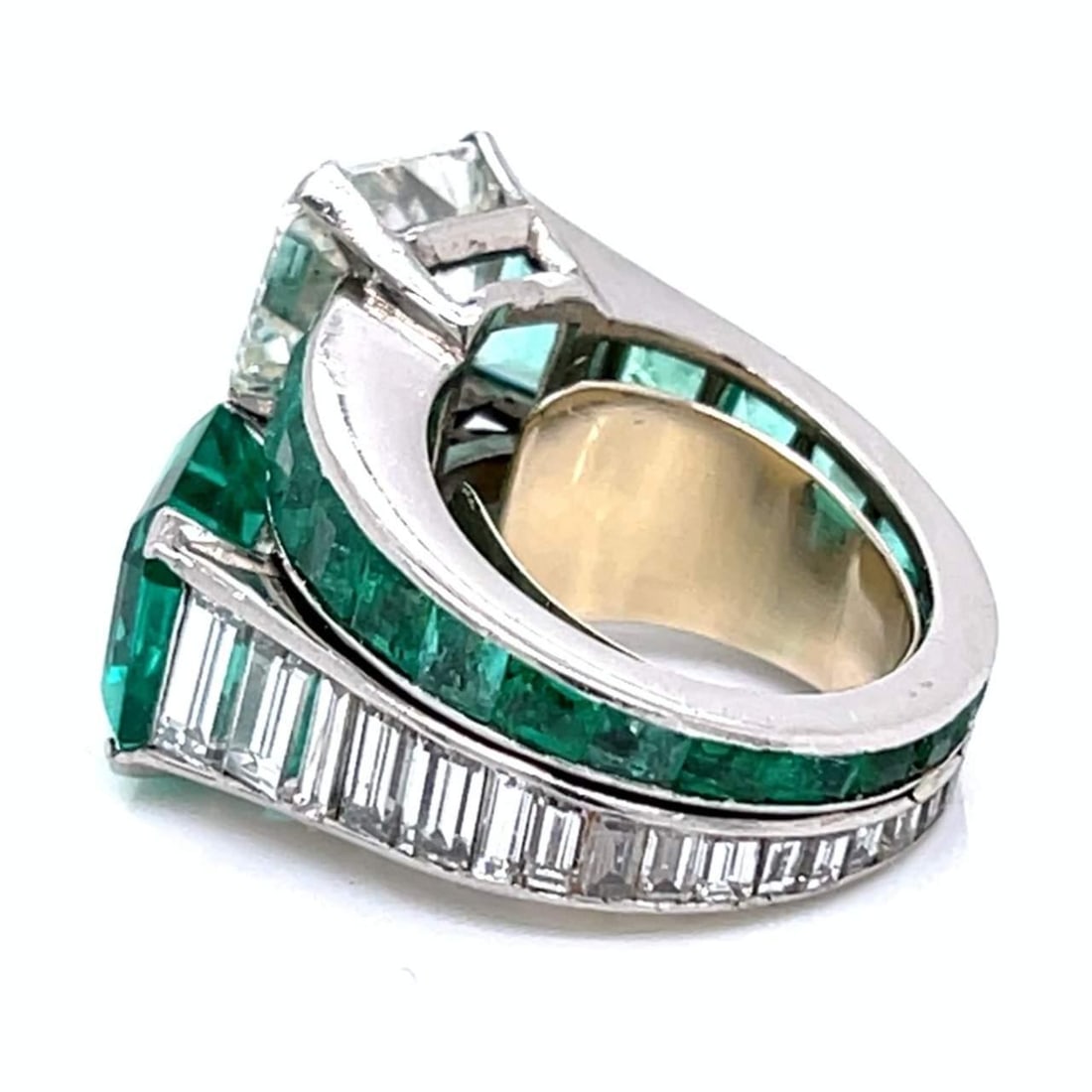 Art Deco Platinum GIA Certified Diamond Emerald Ring 4.57 Ct Diamond 7.50 Ct Emerald - 3