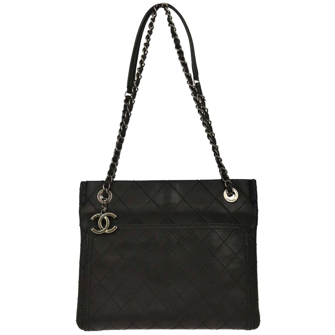 Black Quilted Calfskin Crossbody Bag by Chanel CC Pocket: Black Quilted Calfskin Crossbody Bag by Chanel CC Pocket This Chanel CC Pocket Crossbody Bag is crafted from black quilted calfskin leather. Designed for women, it offers a compact silhouette featurin