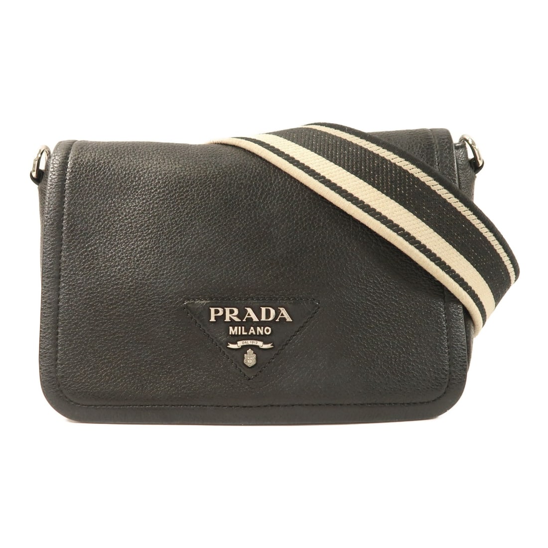 Prada 1BD314 Black Calfskin Shoulder Bag with Silver Hardware: Prada 1BD314 Black Calfskin Shoulder Bag with Silver Hardware This PRADA shoulder bag is crafted from black calfskin leather, offering a sleek and sophisticated look. Designed for regular use, it feat
