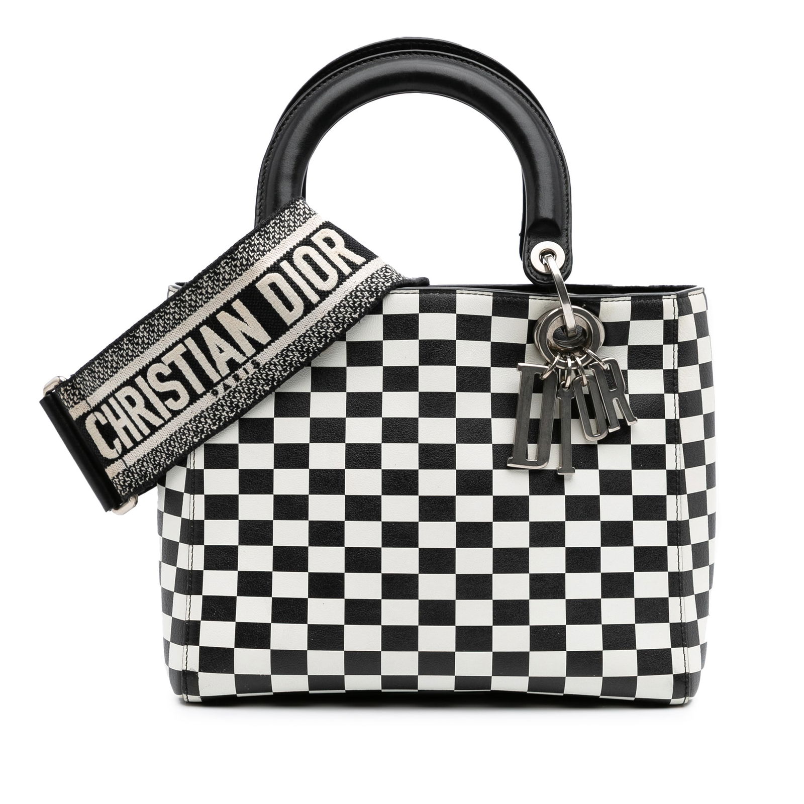 Dior Medium Calfskin Checkered Handbag Black Leather Italy: Dior Medium Calfskin Checkered Handbag Black Leather Italy Introducing the Medium Calfskin Checkered Lady Dior, a stunning addition to any fashion collection. This elegant handbag is crafted from high