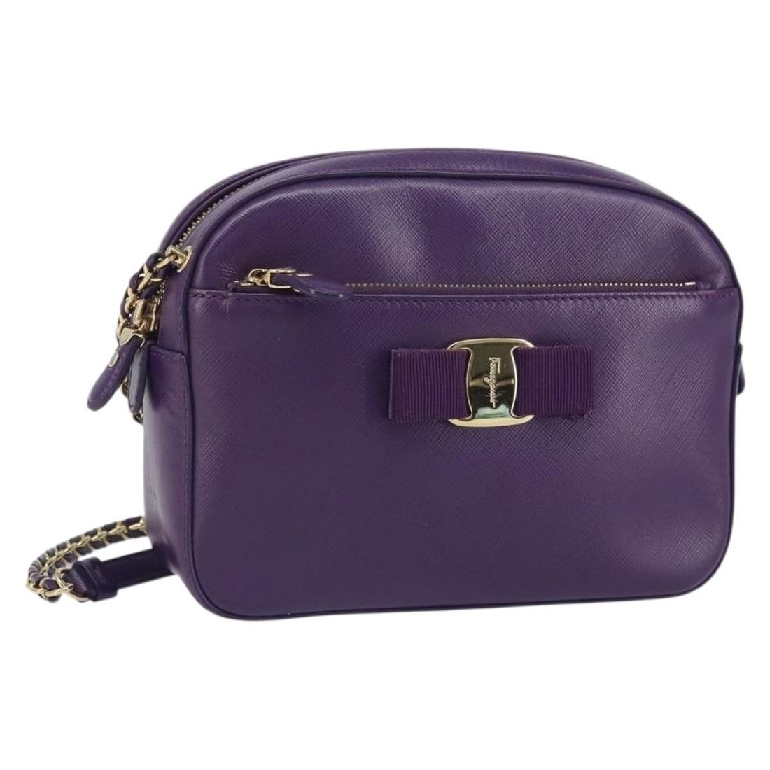 Purple Leather Vala Shoulder Bag by Salvatore Ferragamo with Chain Strap (1 of 18)