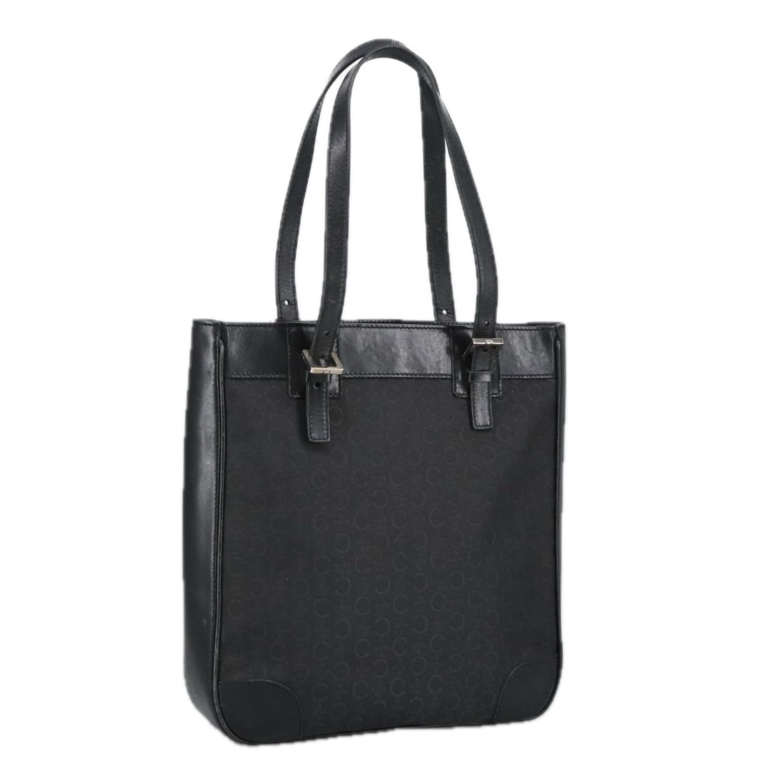 Vintage Celine Macadam Canvas Shoulder Bag Black Unisex: Vintage Celine Macadam Canvas Shoulder Bag Black Unisex This vintage Celine Macadam shoulder bag features a black canvas exterior with vinyl accents, designed for unisex use. It has a structured recta