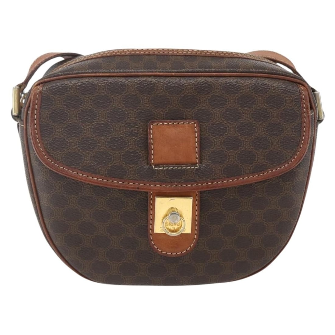 Vintage Celine Macadam Shoulder Bag Canvas Leather Brown: Vintage Celine Macadam Shoulder Bag Canvas Leather Brown This vintage Celine Macadam shoulder bag is crafted from brown canvas with leather accents, designed for women. It features a compact size suit