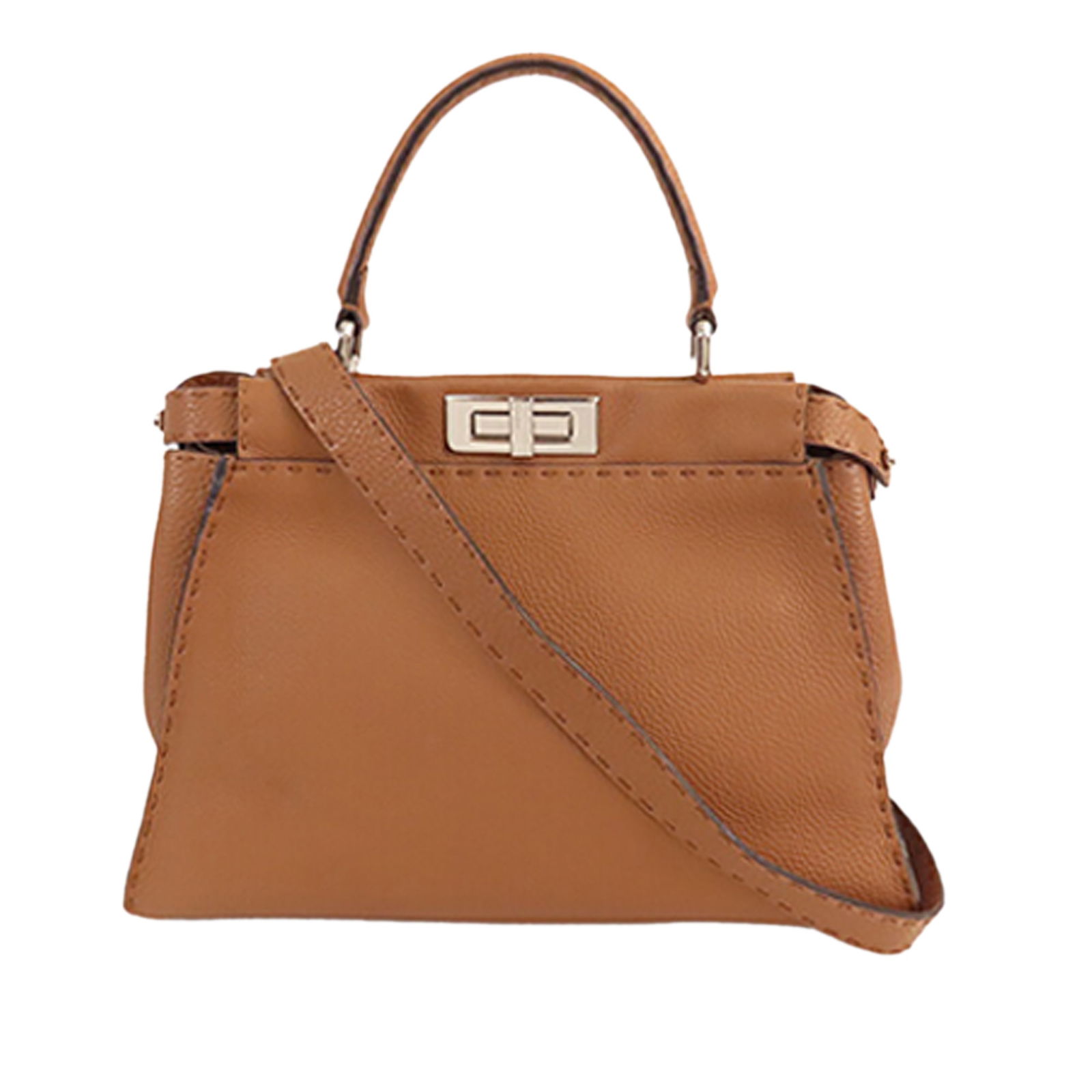 Fendi Peekaboo Medium Selleria Brown Leather Satchel with Detachable Strap (1 of 13)
