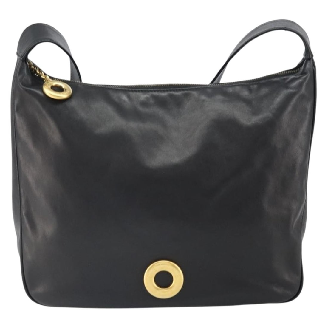 Celine Black Leather Circle Logo Shoulder Bag for Women: Celine Black Leather Circle Logo Shoulder Bag for Women This Celine Circle Logo Shoulder Bag is crafted from black leather and designed for women. Made in Italy, it features the signature circle logo