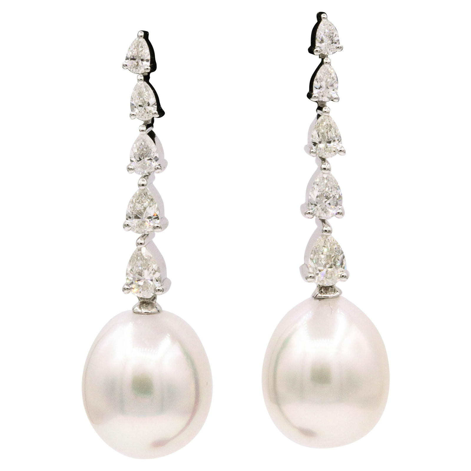 Harbor Diamonds South Sea Pearl Diamond Drop Earrings 1.40 Carat 18K White Gold (1 of 6)