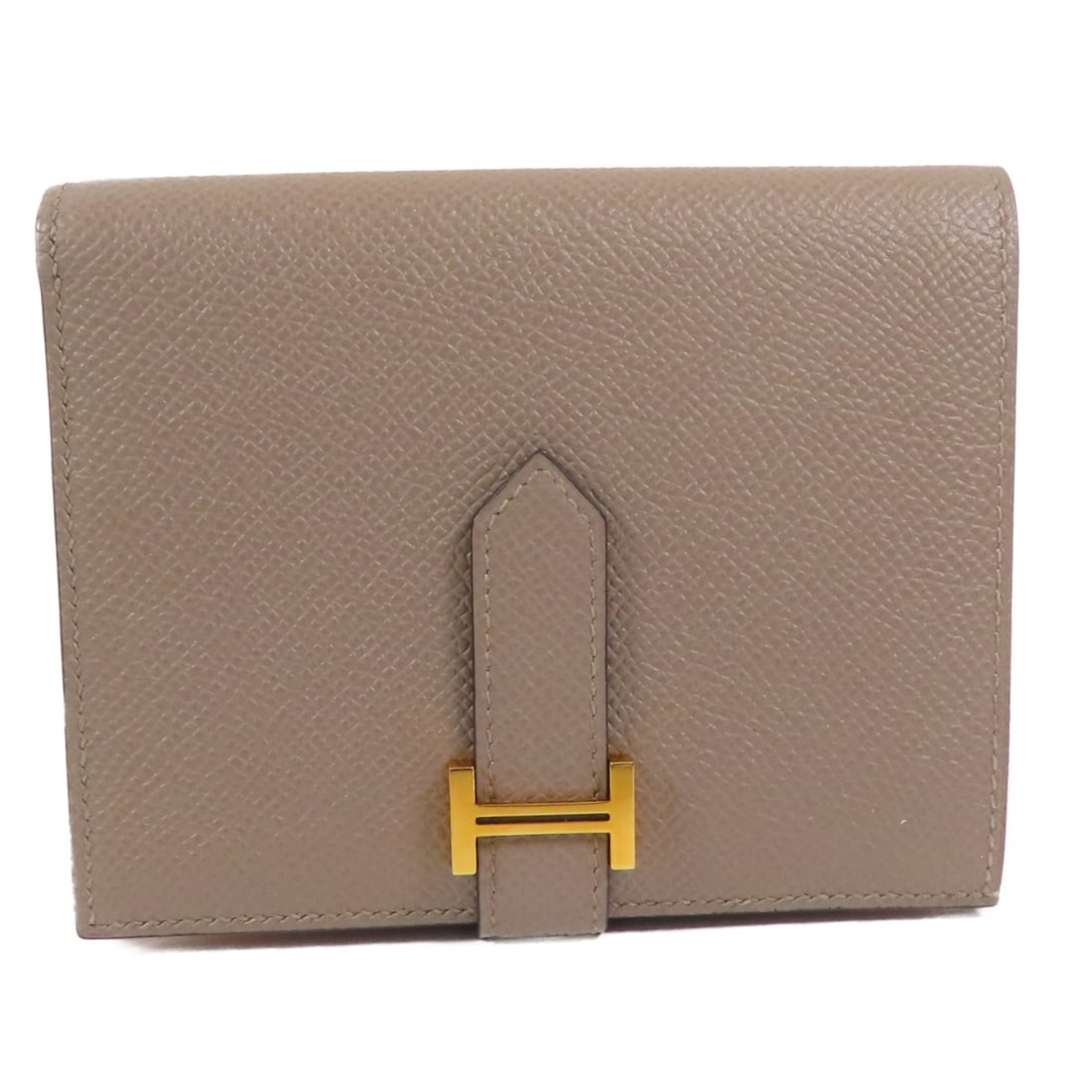 Hermes Bearn Compact Gray Epsom Calfskin Bi-Fold Wallet Gold Hardware: Hermes Bearn Compact Gray Epsom Calfskin Bi-Fold Wallet Gold Hardware This Hermes Bearn compact wallet is crafted from Epsom calfskin leather in a sophisticated gray shade. It features a bi-fold desig