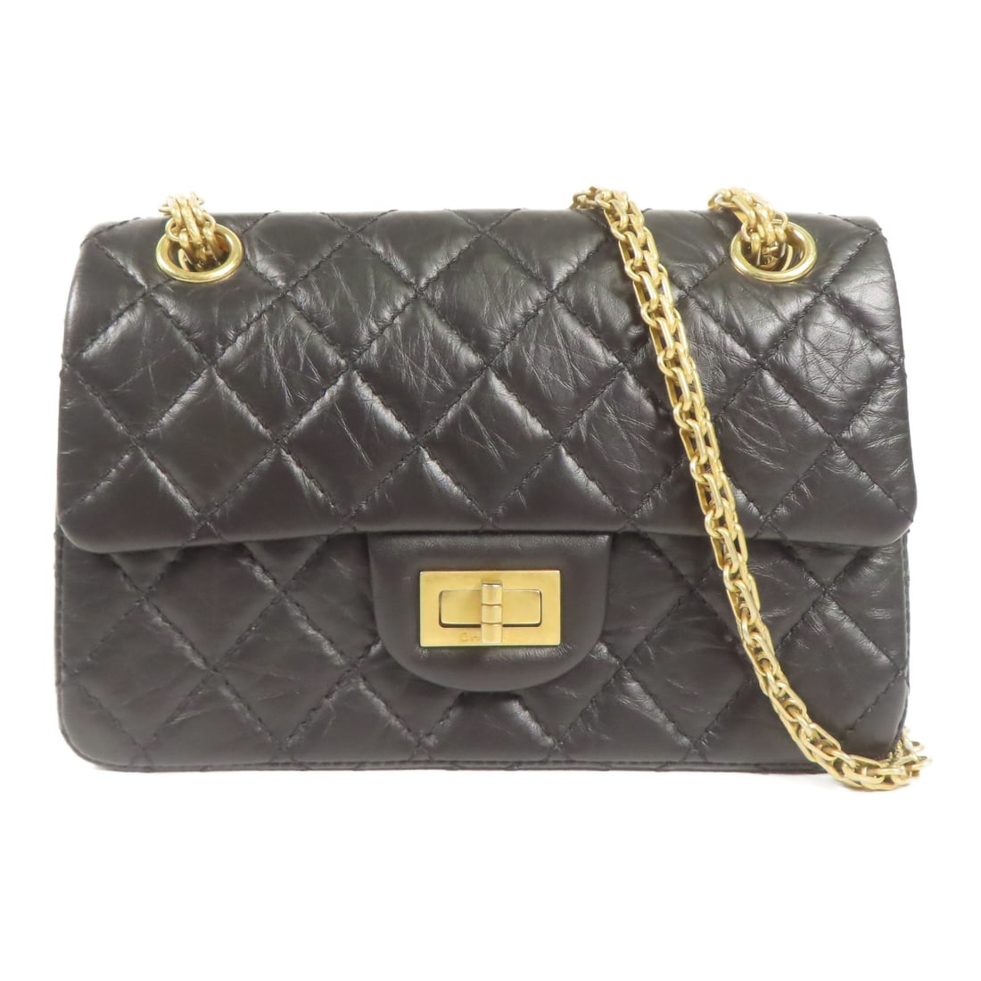 Chanel Mini 2.55 Black Calfskin Shoulder Bag with Gold Tone CC Chain: Chanel Mini 2.55 Black Calfskin Shoulder Bag with Gold Tone CC Chain This is a CHANEL 2.55 Mini chain shoulder bag crafted from black calfskin leather. The bag features the signature CC detail and is