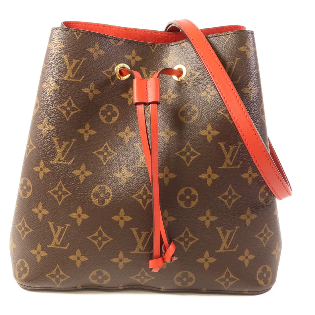 Louis Vuitton Neo Noe Red Monogram Shoulder Bag PVC Coated Canvas M44021: Louis Vuitton Neo Noe Red Monogram Shoulder Bag PVC Coated Canvas M44021 This stunning Louis Vuitton Neo Noe Bucket Bag is crafted from durable PVC coated canvas in a vibrant Coquelicot red. A stylish