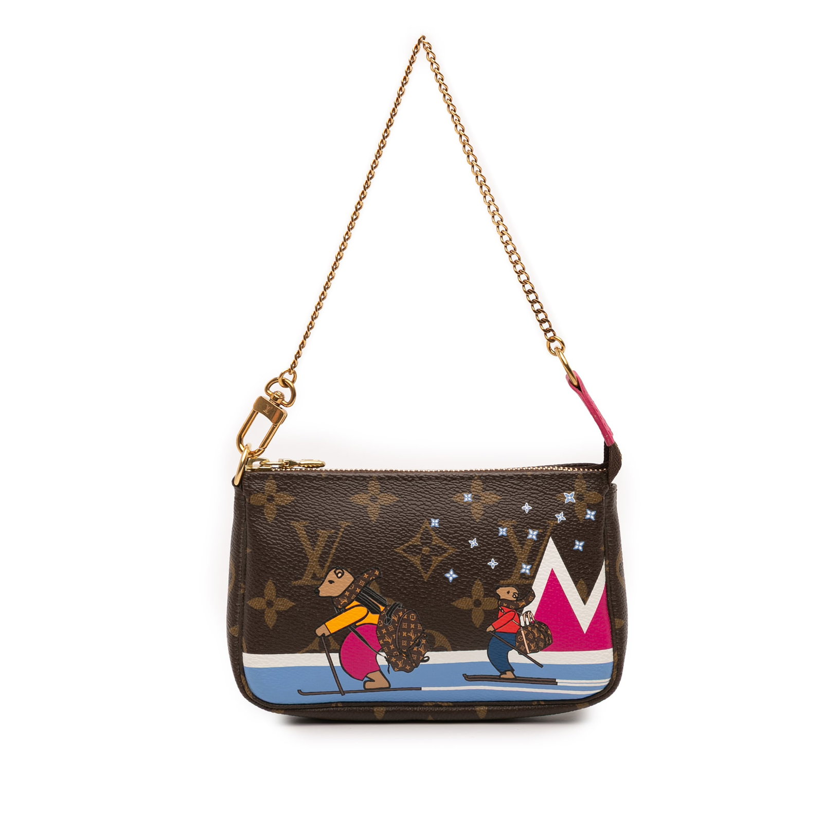 Louis Vuitton Mini Pochette Christmas Animation Bears on Skis Monogram Bag: Louis Vuitton Mini Pochette Christmas Animation Bears on Skis Monogram Bag This Louis Vuitton Mini Pochette Accessoires features a printed monogram canvas with a festive Christmas Animation Bears on S