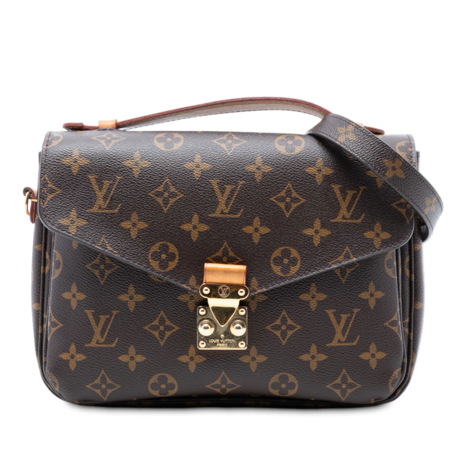 Pochette Metis Bag in Louis Vuitton Monogram Canvas with Top Handle and Strap: Pochette Metis Bag in Louis Vuitton Monogram Canvas with Top Handle and Strap The Louis Vuitton Monogram Pochette Metis features a monogram canvas body with a flat vachetta leather top handle and a de