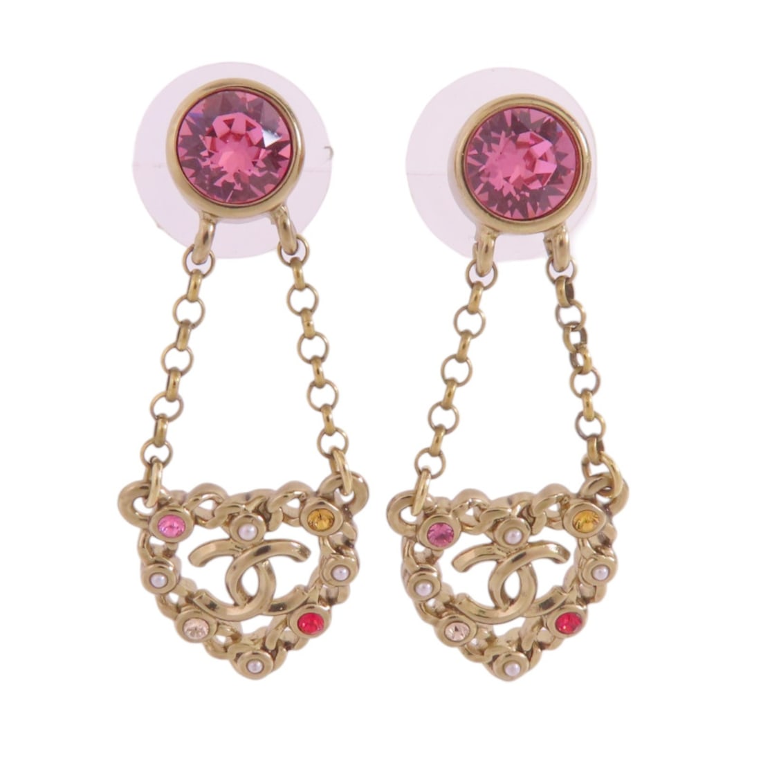 CHANEL CC GHW Multicolor Pierced Earrings A21V: CHANEL CC GHW Multicolor Pierced Earrings A21V Elevate your accessory collection with these stunning CHANEL pierced earrings, featuring a vibrant multicolor design adorned with rhinestones. Crafted in
