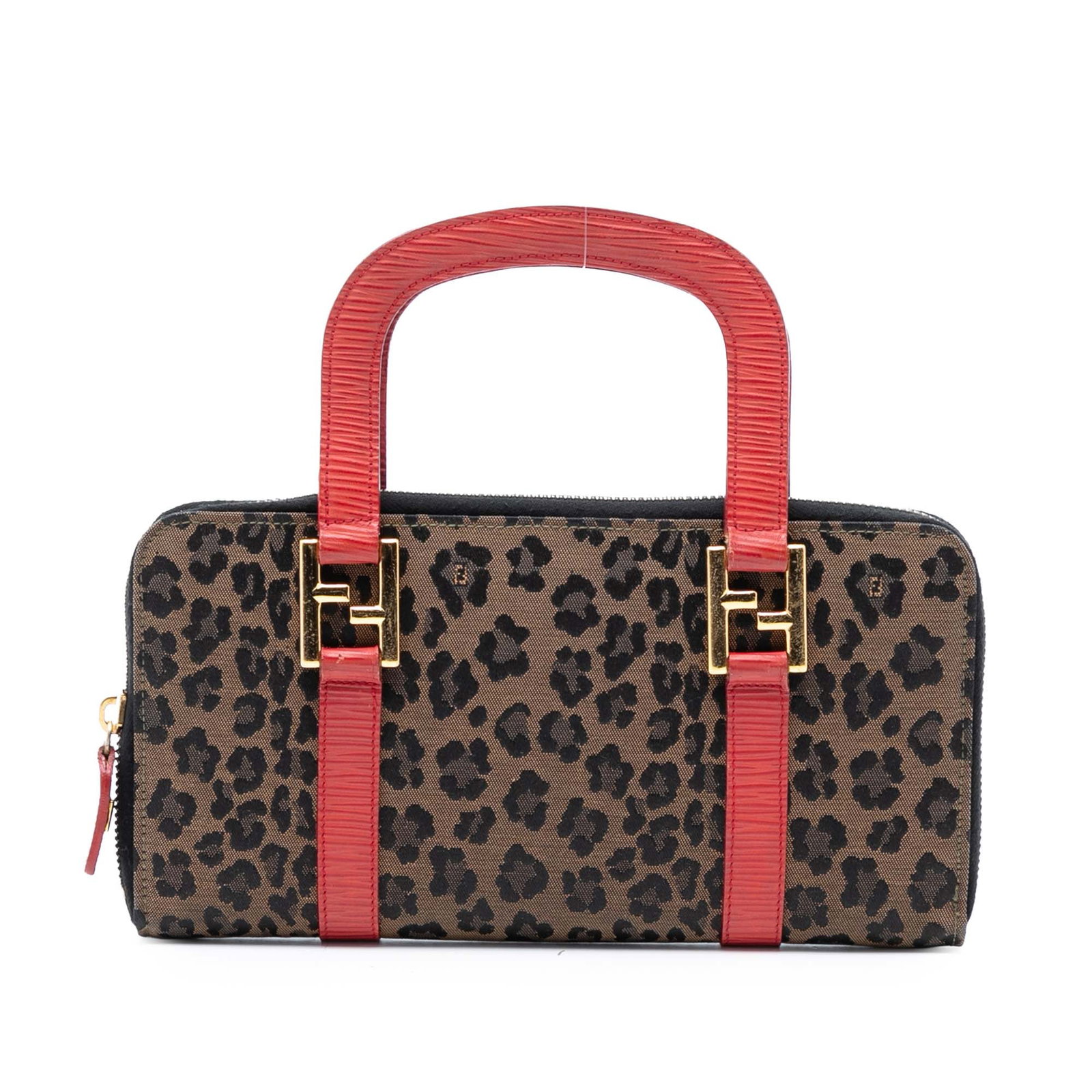 Fendi Brown Canvas Tote with Leopard Print and Leather Trim: Fendi Brown Canvas Tote with Leopard Print and Leather Trim This Fendi handbag showcases a leopard print canvas body with leather trim, complemented by flat leather handles and a top zip closure. The
