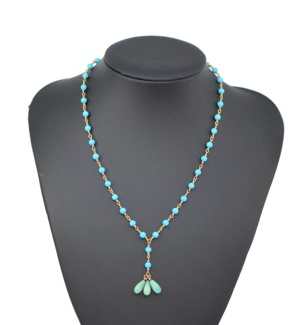 Beaded Turquoise Necklace in 18k Yellow Gold by Tiffany & Co with Box (1 of 4)