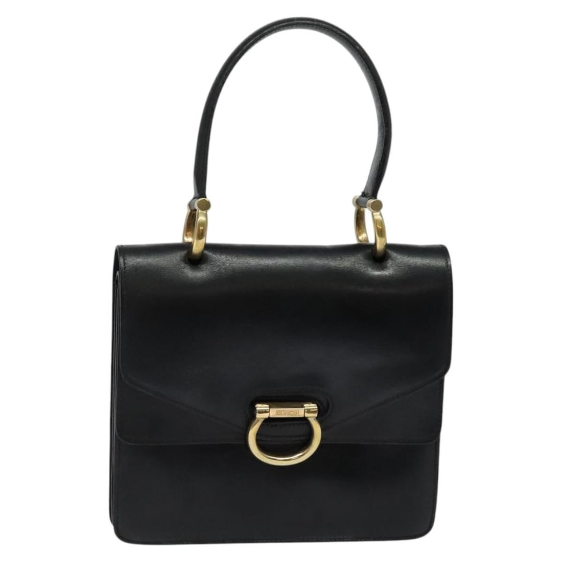 Celine Gancini Black Leather Shoulder Bag for Women: Celine Gancini Black Leather Shoulder Bag for Women This Celine Gancini handbag is crafted from black leather and designed for women. It features a spacious interior, sturdy handles, and metal fitting