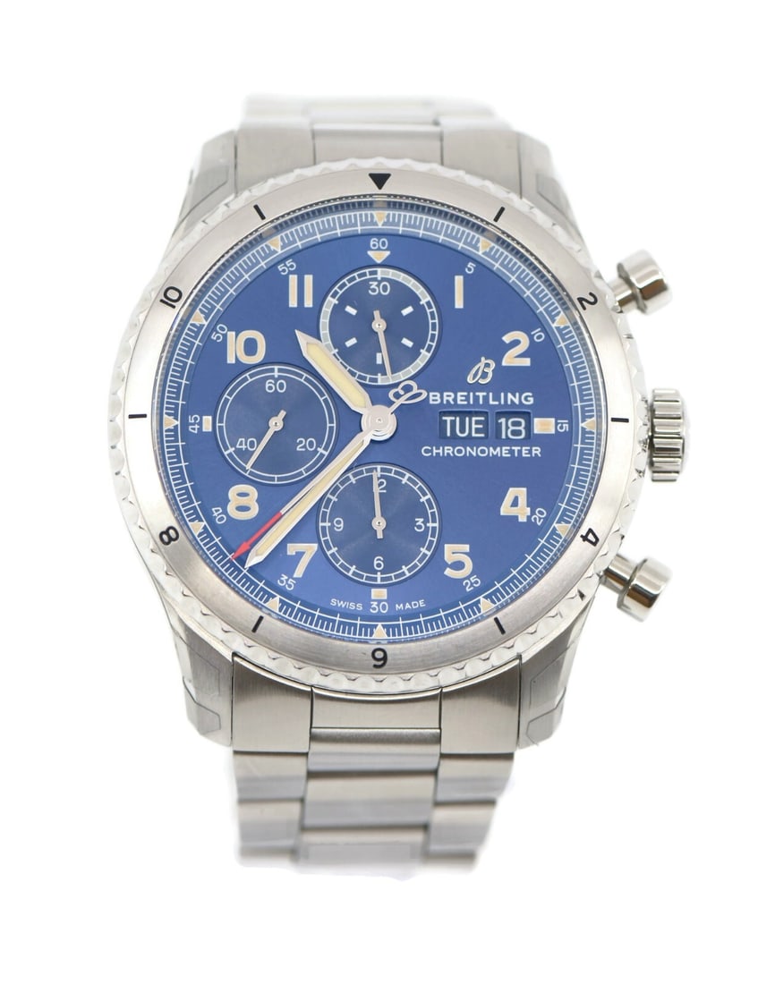 Breitling Aviator 8 Chronograph Automatic Stainless Steel Watch A13316: Breitling Aviator 8 Chronograph Automatic Stainless Steel Watch A13316 Experience the elegance of the Breitling Aviator 8 Chronograph, a meticulously crafted wristwatch that combines style and functio