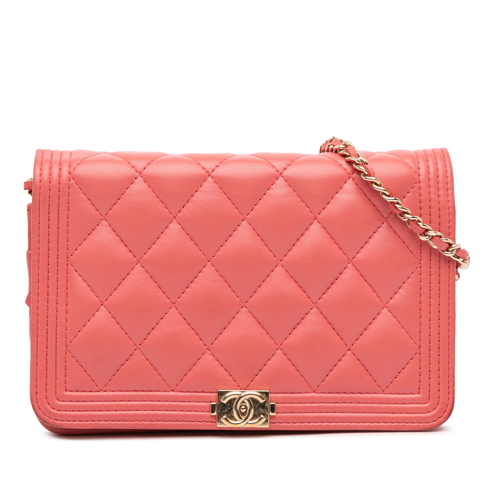 Chanel Pink Lambskin Boy Wallet On Chain Italy (1 of 12)