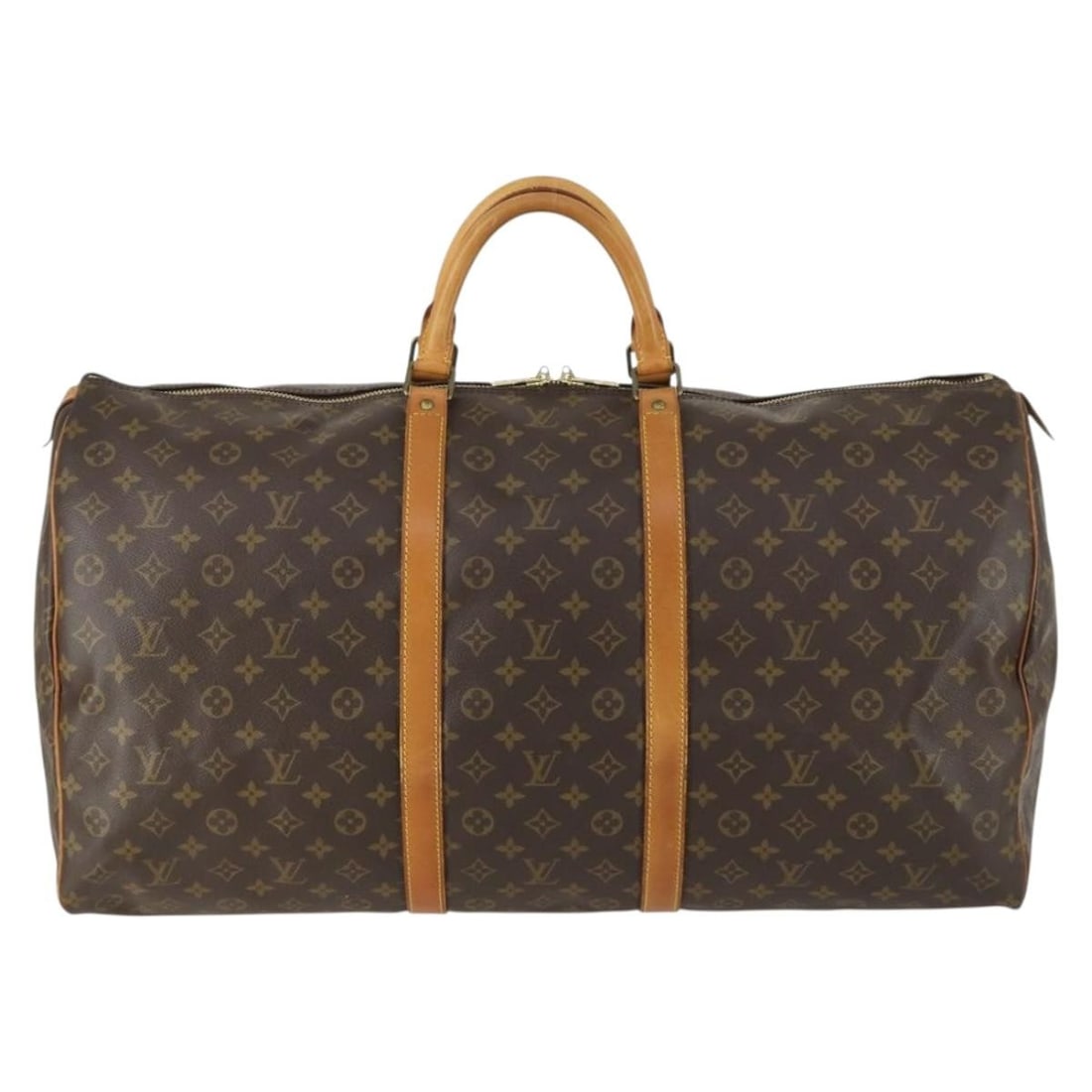 Louis Vuitton Keepall Monogram Canvas Unisex Travel Bag 60cm: Louis Vuitton Keepall Monogram Canvas Unisex Travel Bag 60cm This Louis Vuitton Keepall Bag features the iconic Monogram Canvas in brown and is designed for unisex use. The bag shows notable signs of