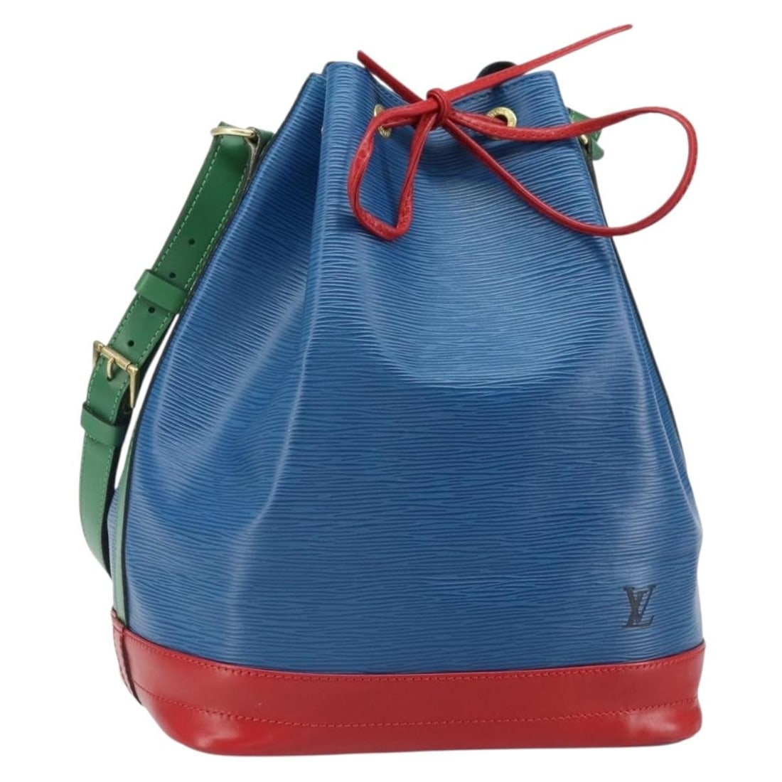 Louis Vuitton Epi Leather Noe Shoulder Bag Tricolor Red Blue Green M44084: Louis Vuitton Epi Leather Noe Shoulder Bag Tricolor Red Blue Green M44084 This Louis Vuitton Noe shoulder bag features the iconic Epi leather in a striking tricolor design with red, blue, and green pa