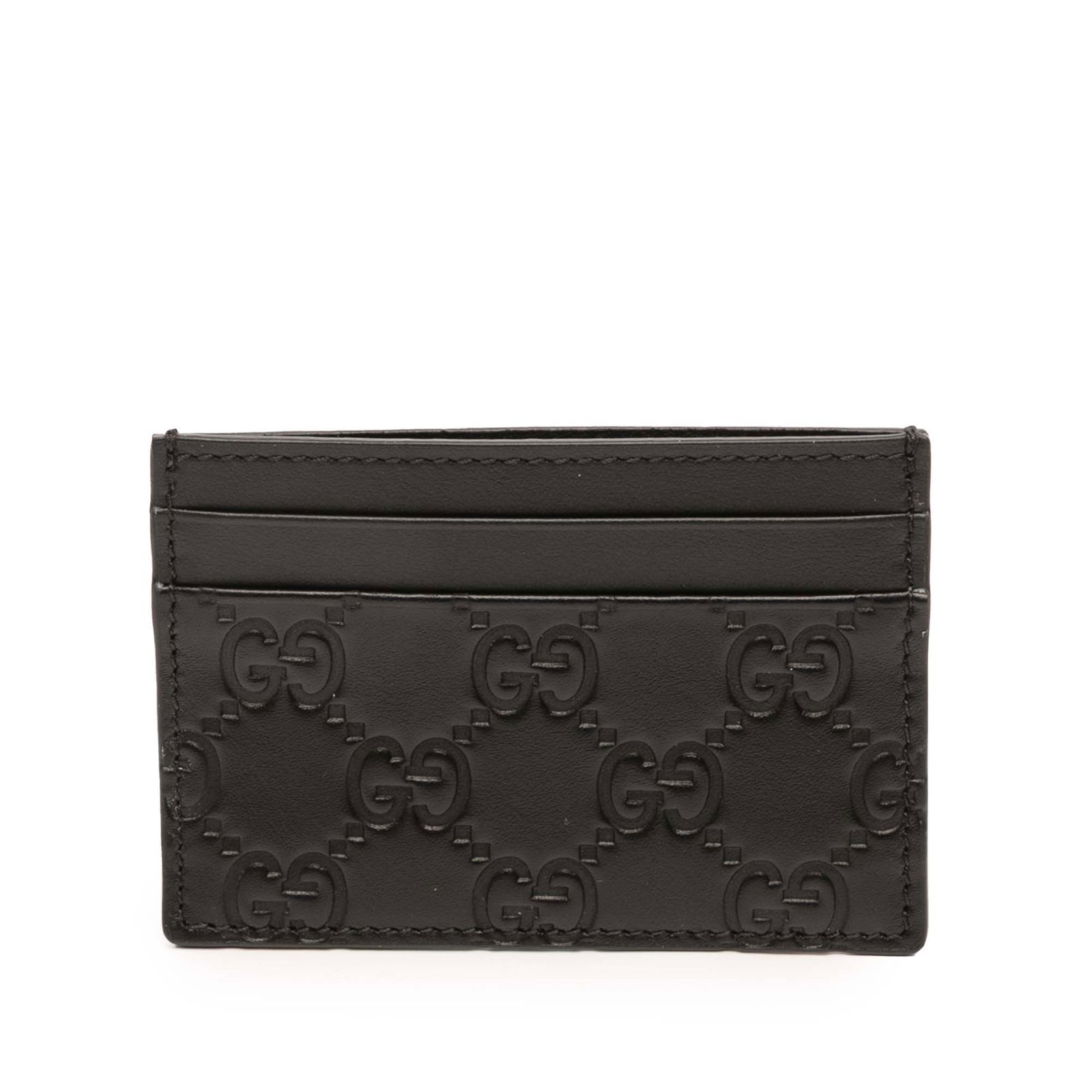 Gucci Guccissima Black Leather Card Holder with Embossed Design: Gucci Guccissima Black Leather Card Holder with Embossed Design This Guccissima card holder is crafted from embossed leather and features multiple card slots. The design showcases a sleek black color,