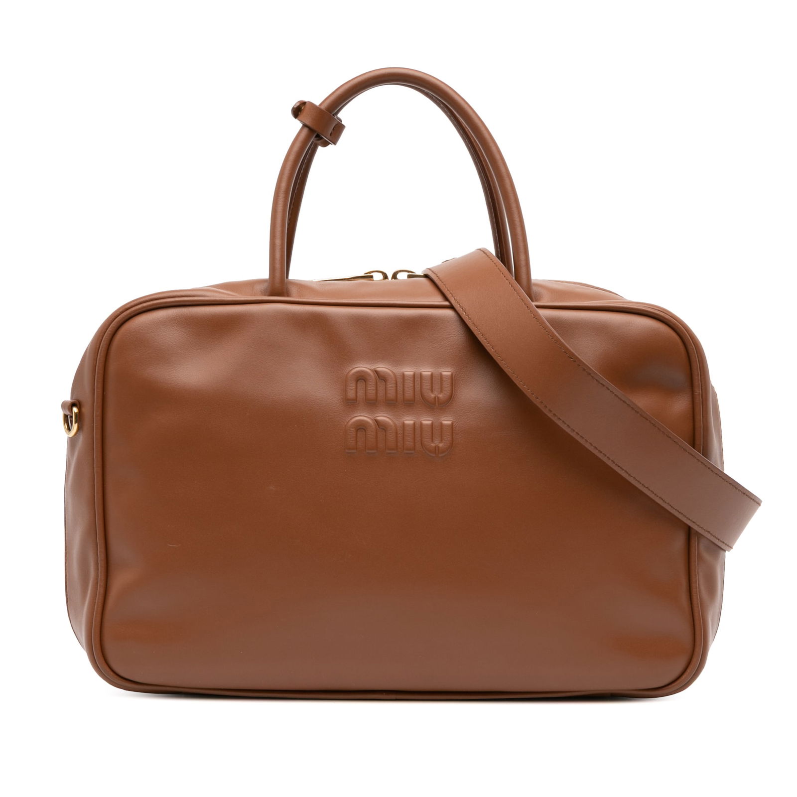 Miu Miu Large Softy Beau Brown Leather Top Handle Bag: Miu Miu Large Softy Beau Brown Leather Top Handle Bag Introducing the Miu Miu Large Soft Calf Softy Beau Top Handle Bag, an exquisite blend of style and functionality. This satchel bag is crafted from